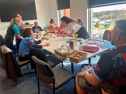A group of CID staff and Aboriginal Health Workers working around a table.