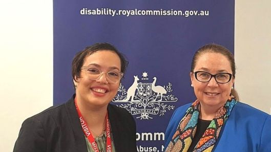 Ella and counsel at the Disability Royal Commission hearing on emoloyment.