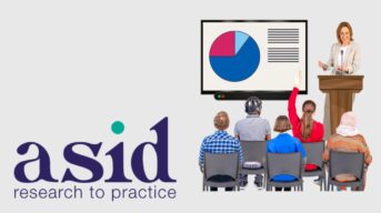 The ASID logo next to a person presenting at a conference.