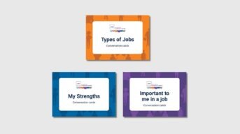 A thumbnail for the 3 sets of More than Just a Job Conversation Cards for people with intellectual disability.