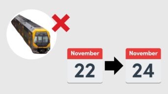 Sydney Trains will shutdown from 22 November to 24 November.