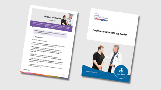 Thumbnail for the Access to Health position statement in standard English and Easy Read.