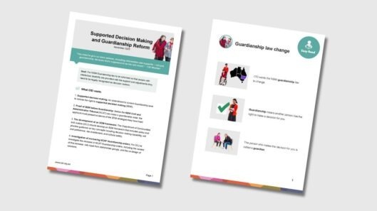 Thumbnails of the Supported Decision Making and Guardianship position paper in standard English and Easy Read.
